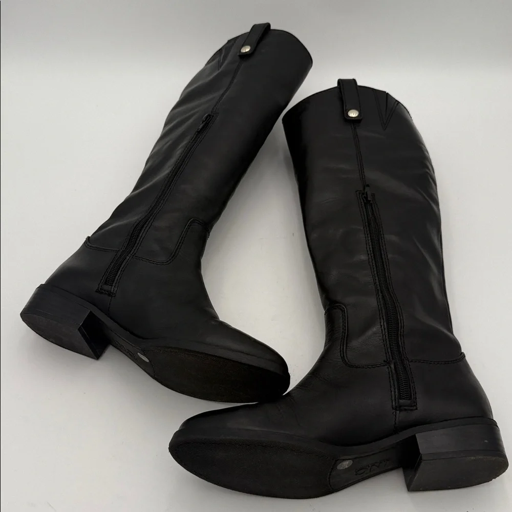 iNC fawne Black Women's riding calf Boots leather 7M casual  office fall winter